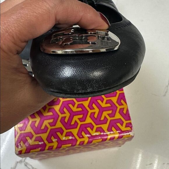Authentic Tory Burch Classic Reva Ballet Flats Black Silver Sz 7 - Picture 8 of 8